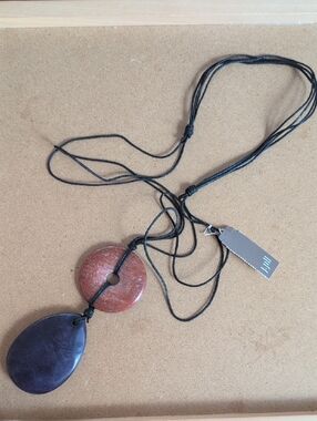 J. Jill Black Cord Necklace with Red Donut and Deep Purple Teardrop